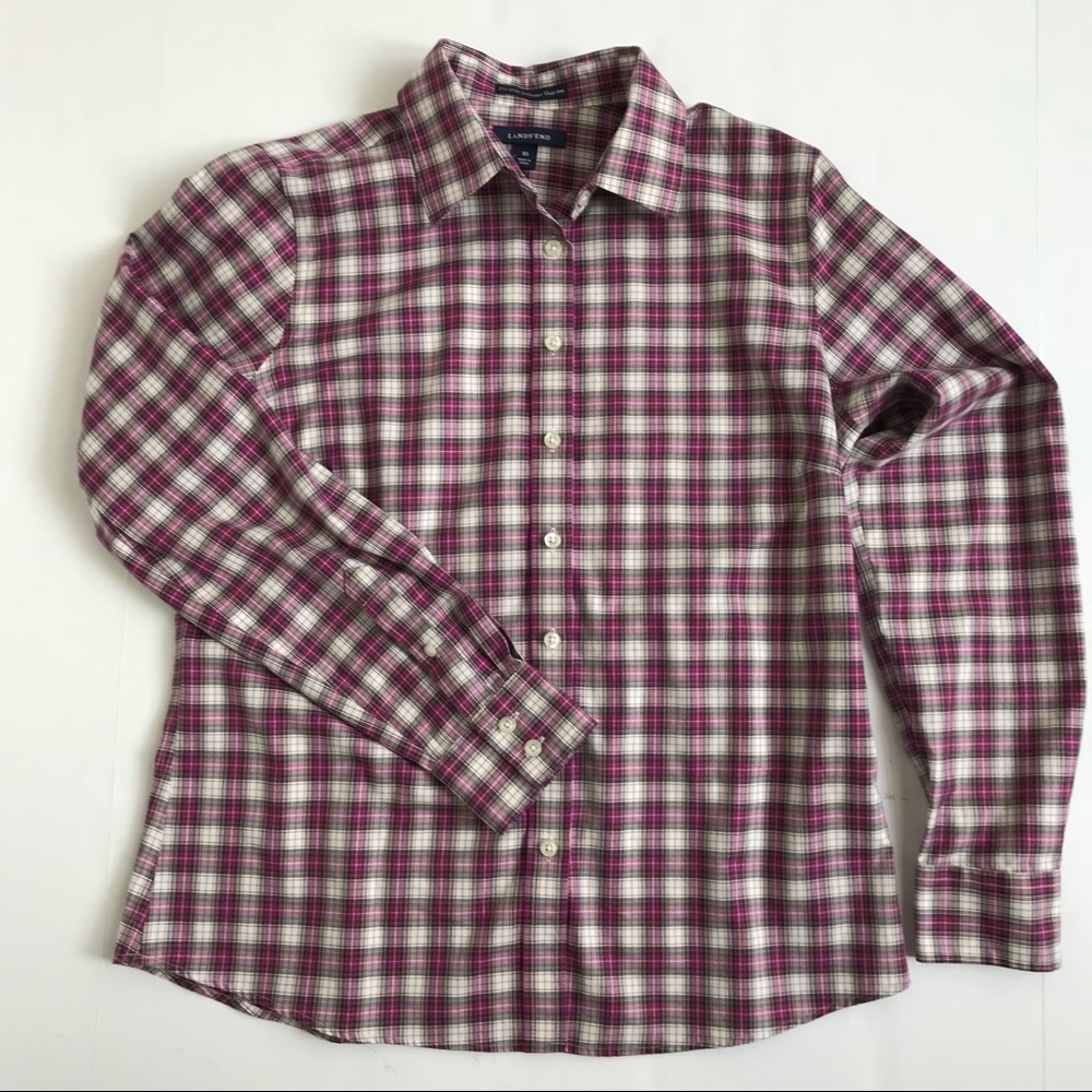 Lands’ End Plaid No Iron Pinpoint Oxford 10